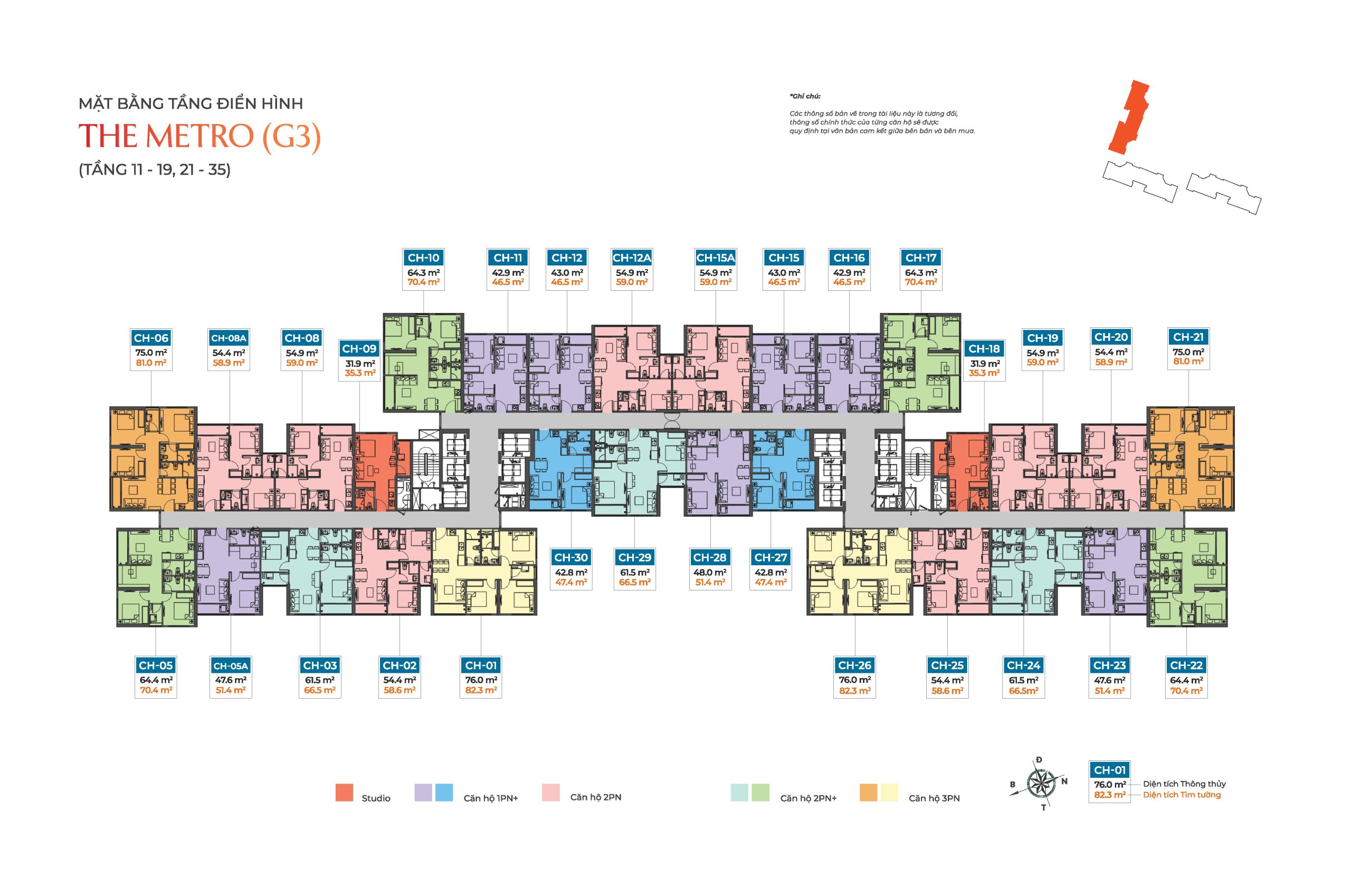Mặt bằng tòa G3 tầng 11-19;21-35