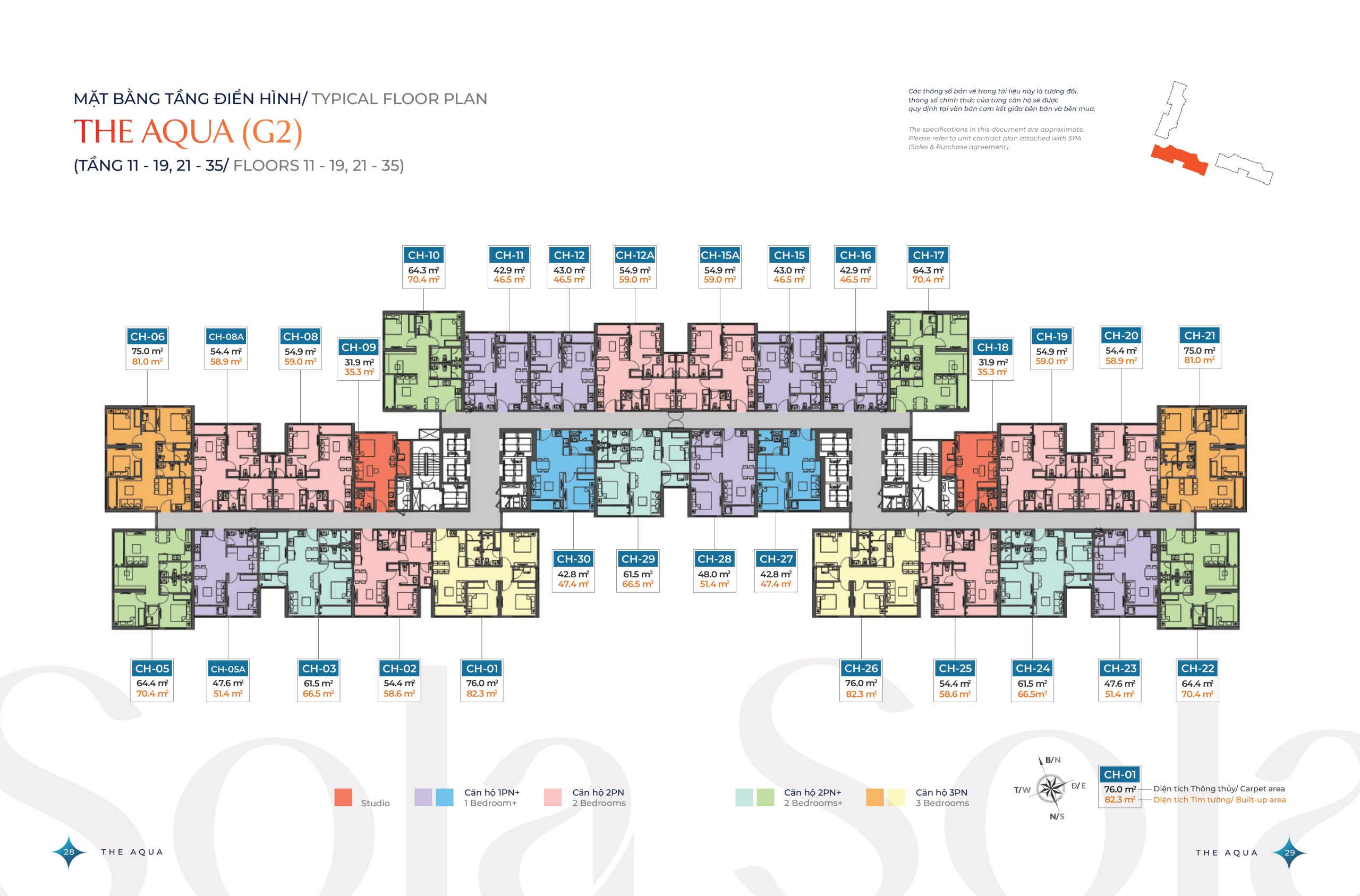 Mặt bằng tòa G2 Tầng 11-19; 21-35